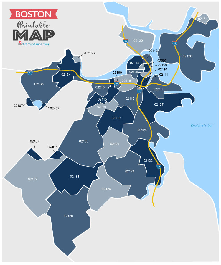 Boston zip code map printable
